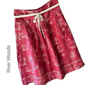 RIVER WOODS | PURE LINEN FLORAL PRINT SKIRT POCKETS PLEATS | SIZE: MEDIUM | 36